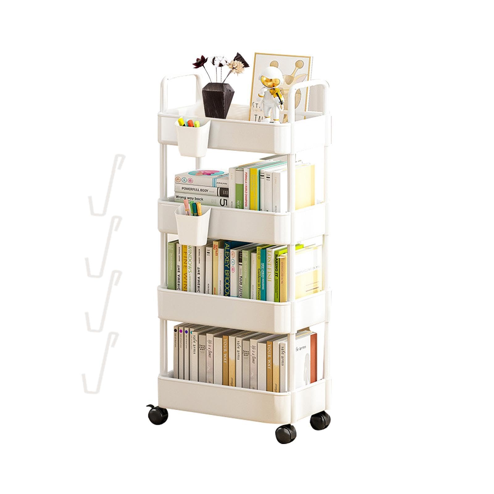 Carrello con rotelle, carrello di rotolamento per riporre libri, scaffale girevole a 360 gradi, carrello portaoggetti mobile a 3 ripiani, sotto la scrivania, carrello in metallo per ufficio, bagno,