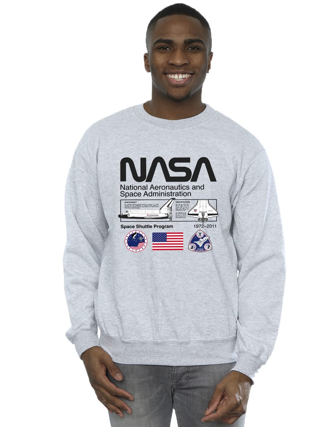 Absolute Cult Men's Sport Grey Nasa Classic Space Shuttle Sweatshirt Large
