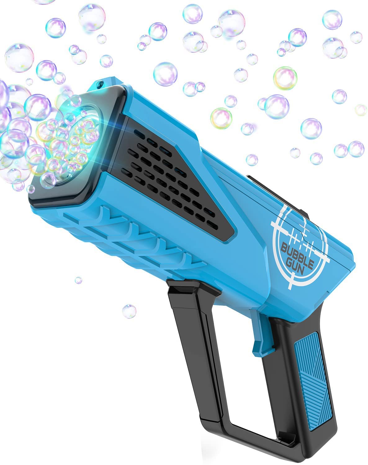 Bubble Gun - Bubble Machine for Kids - Bubble Blower with 8-Hole Wands & LED Light - Bubble Blaster Gifts for Birthday, Parties, Valentines, Easter， （Bubble Solution not Included）