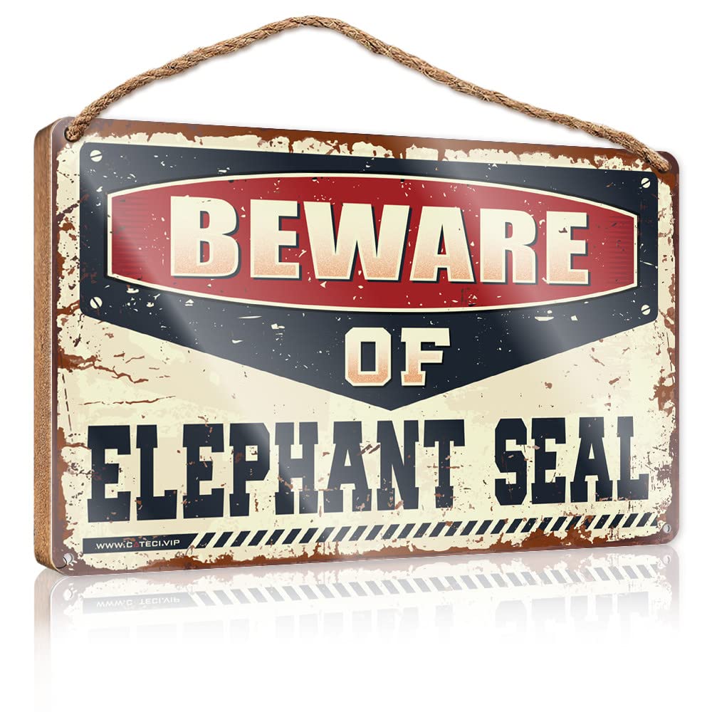 IBWNBBUSN Hanging Door Sign Plaque Beware Of Elephant Seal Wooden Sign Home Decor Farmhouse Funny Hanging Sign