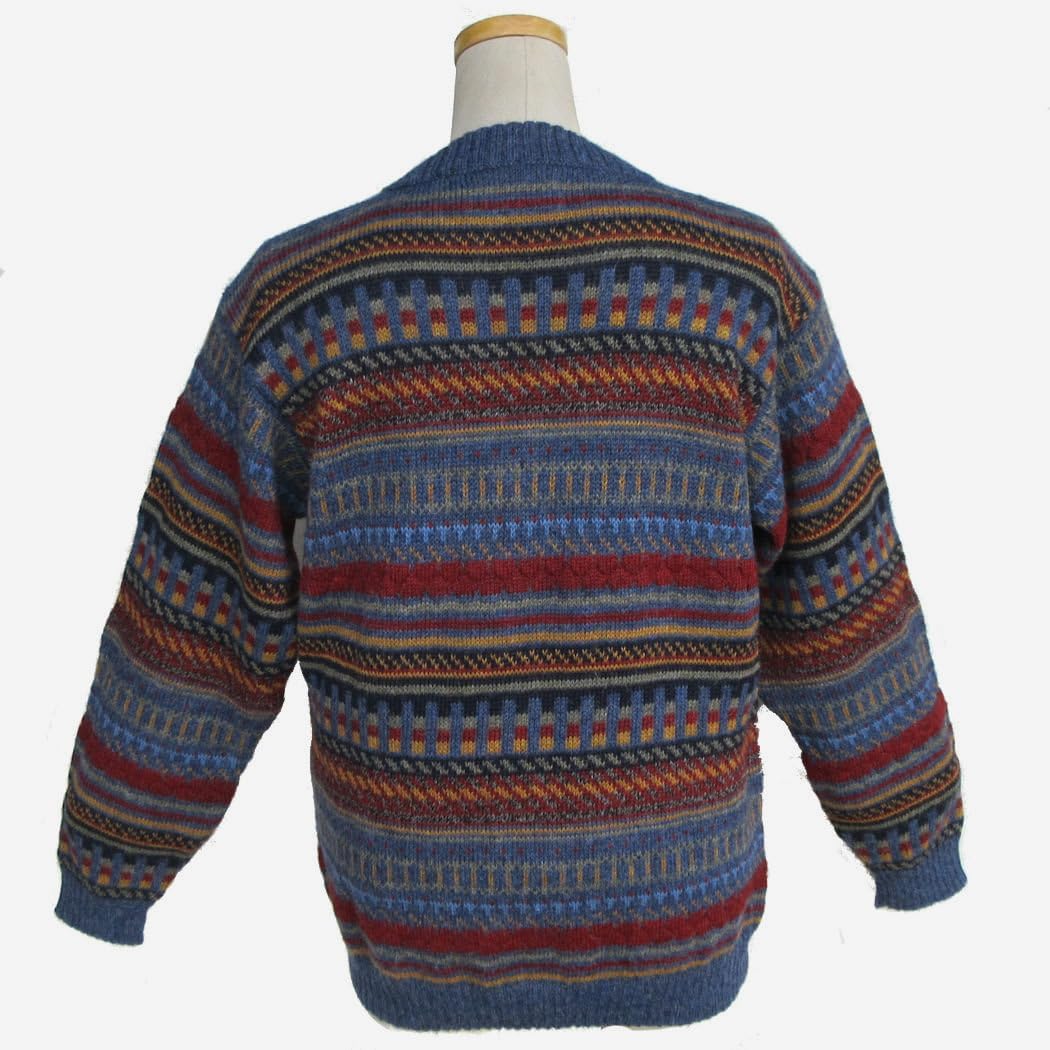 [エルグスト] アルパカ１００％ 丸首 男性 セーター ALC-052 幾何学柄 民族柄 インカ アンデス フォルクローレ