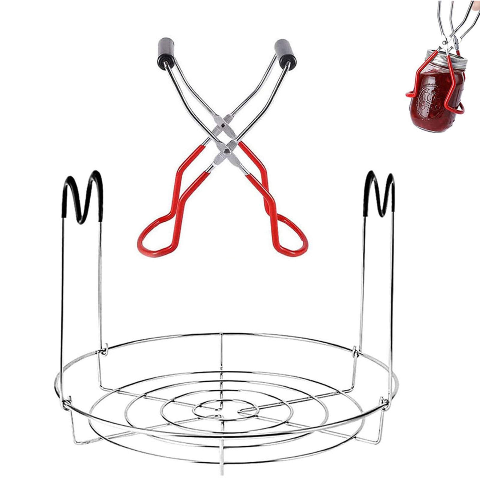 2 Piezas Levantador de Conservas, Rejilla de Vapor Acero Inoxidable, Elevador Tarros Acero Inoxidable, Anti-Escaldaduras Elevador de Tarros Conservas para Frascos de Vidrio (Rojo + Plata + Negro)