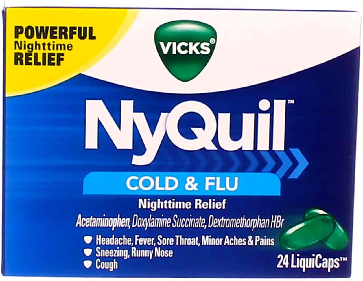 Vicks NyQuil Cold & Flu Nighttime Relief LiquiCaps 24 ea (Pack of 3)