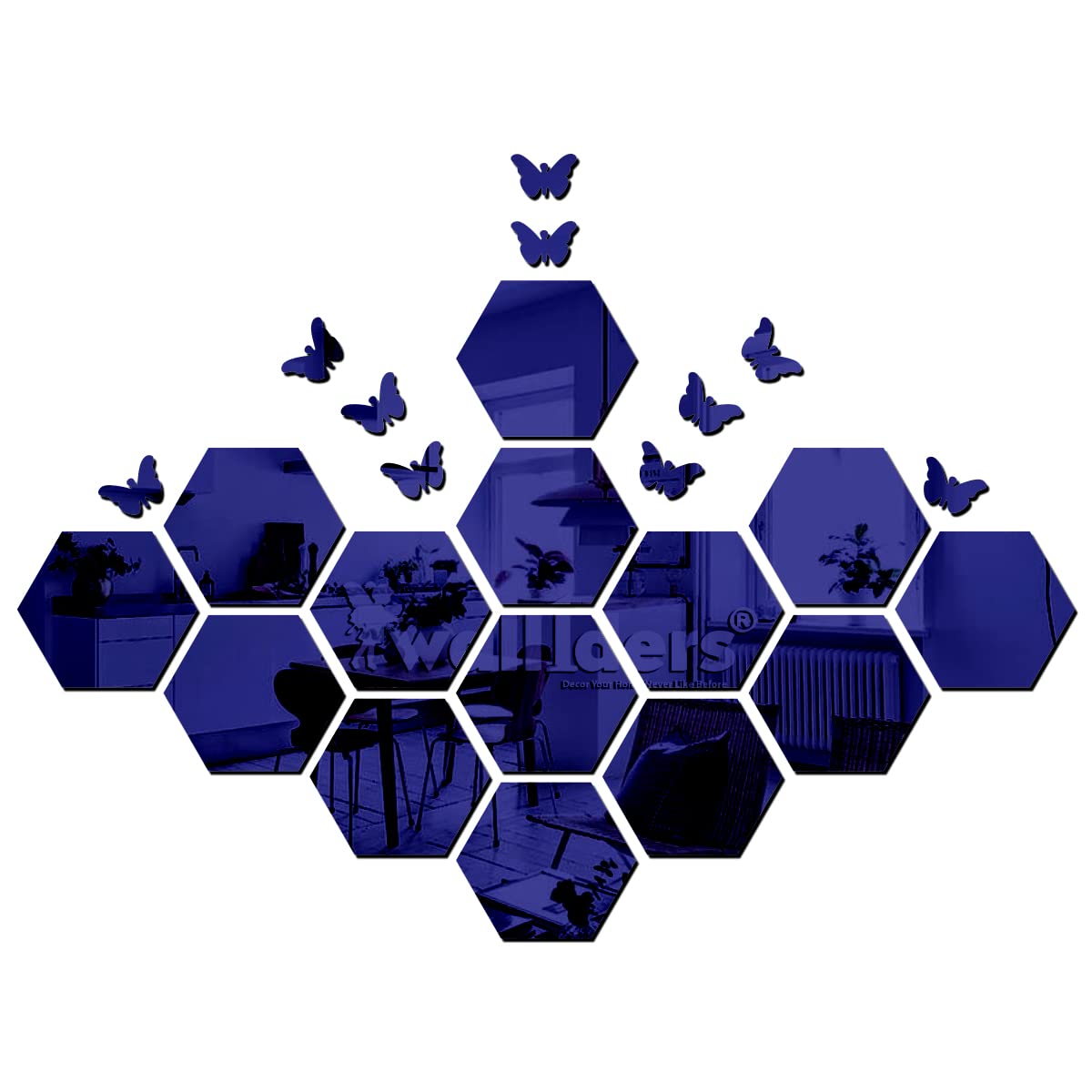 Wall1ders 14 Hexagon with 10 Butterflies, Hexagon Mirror Stickers for Wall, Mirror Stickers for Wall, Acrylic Stickers, Wall Mirror Stickers, Wall Stickers for Bedroom, Hall, Home Offices (Blue) (B09X5HFP7W) Amazon Price History, Amazon Price Tracker
