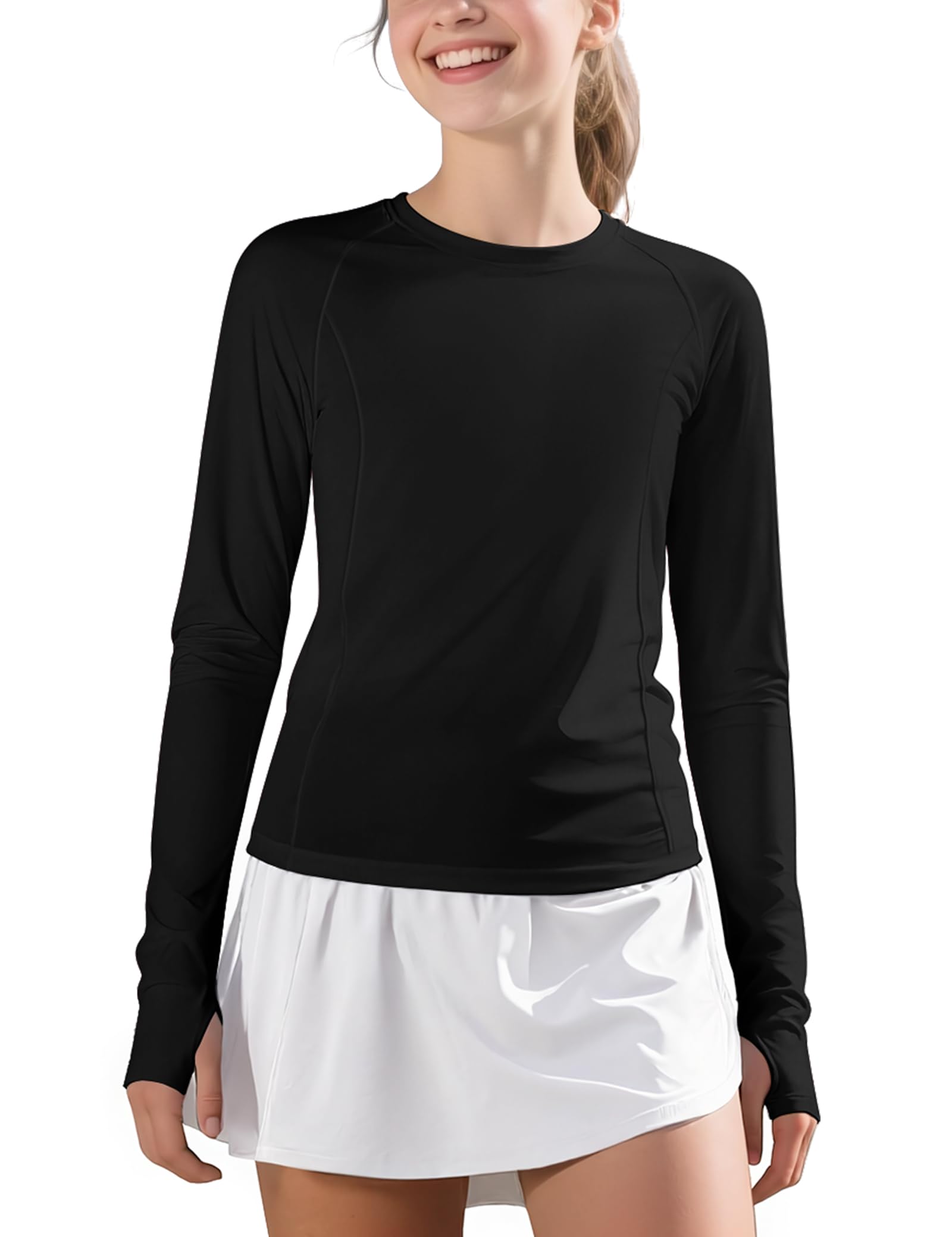 JOCMIC Girls' Athletic Long Sleeve Shirt | Performance Top with Thumbholes