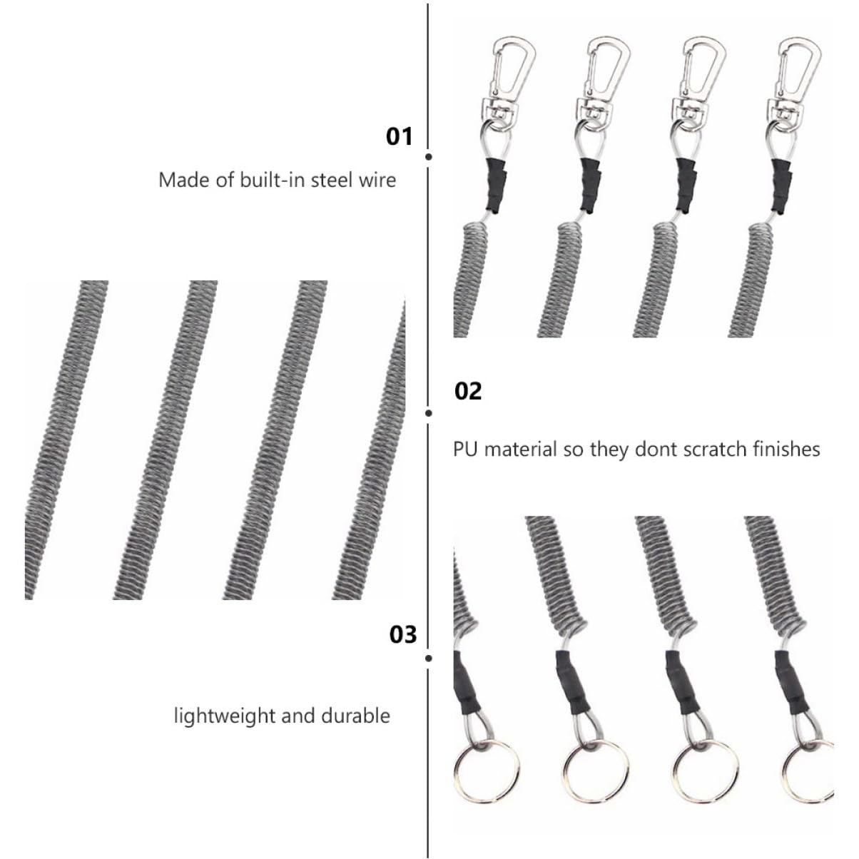 Housoutil 18piezas Cuerda Protectora Retráctil para Pesca Accesorios De Pesca Al Aire Llaveros Elásticos Mosquetón Uso Agua Dulce y Salada