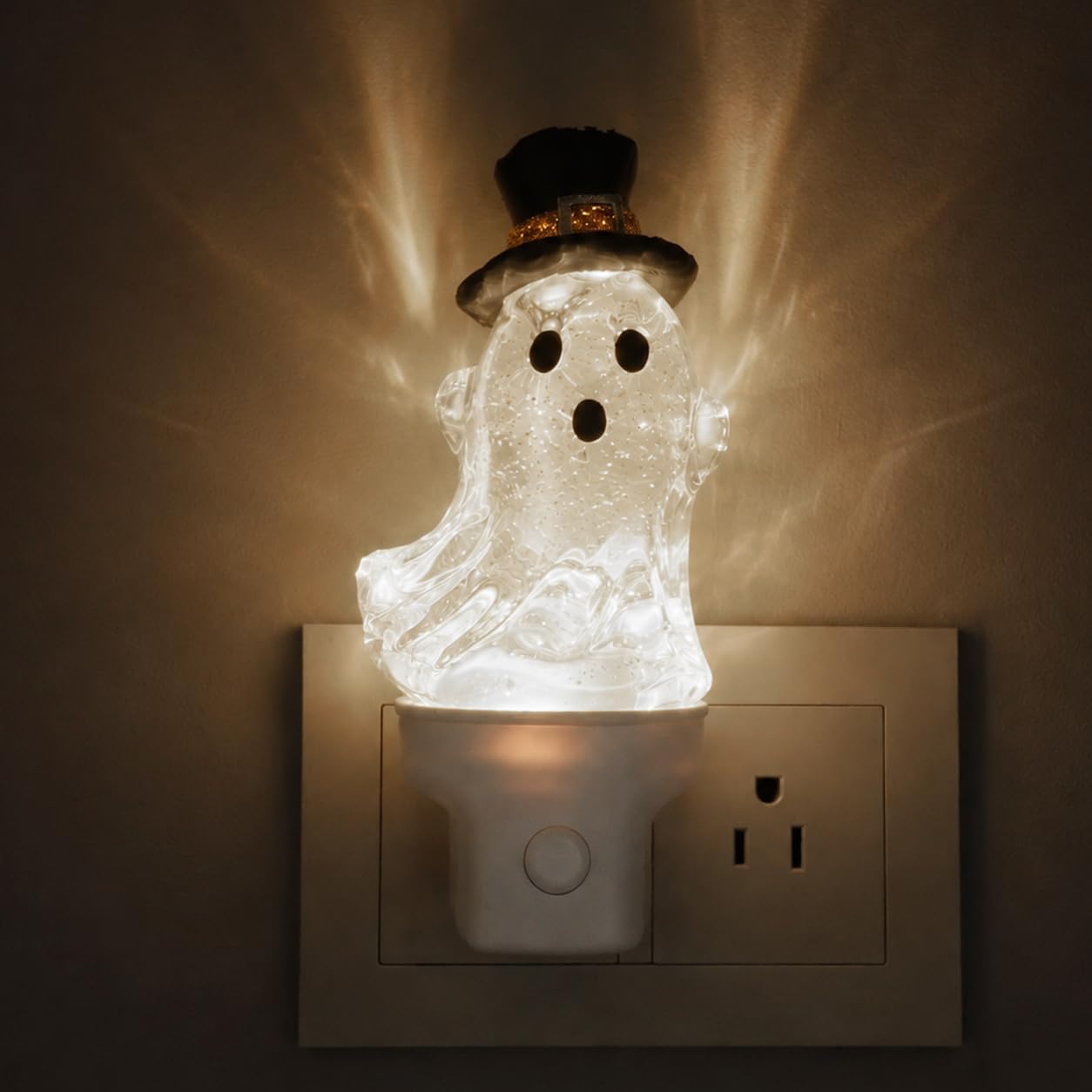 Halloween Ghost Plug-in Night Light with Moving Glitter and Top Hat