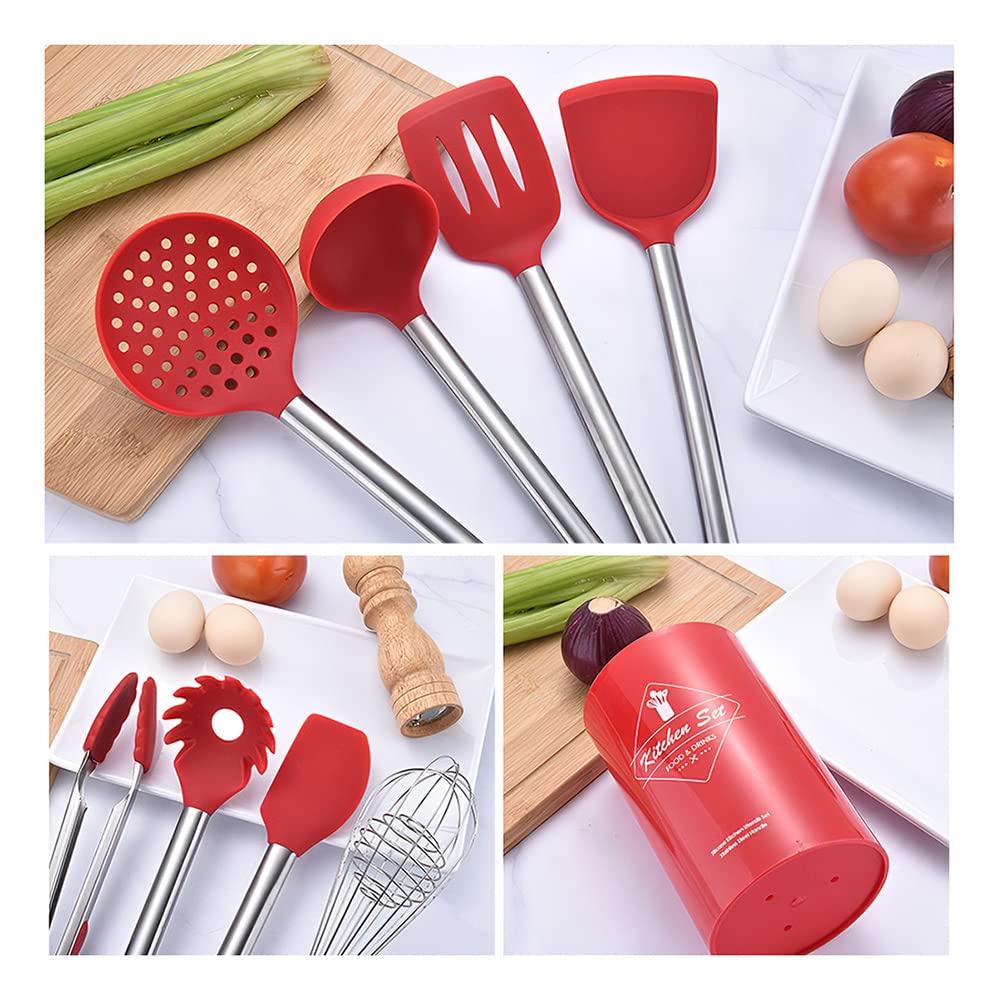 Juego de Utensilios de Cocina 8 Piezas Utensilios de Cocina de Barril antiadherentes de Silicona Mango de Acero Inoxidable Utensilio de Gel de sílice Juego de Utensilios de Cocina