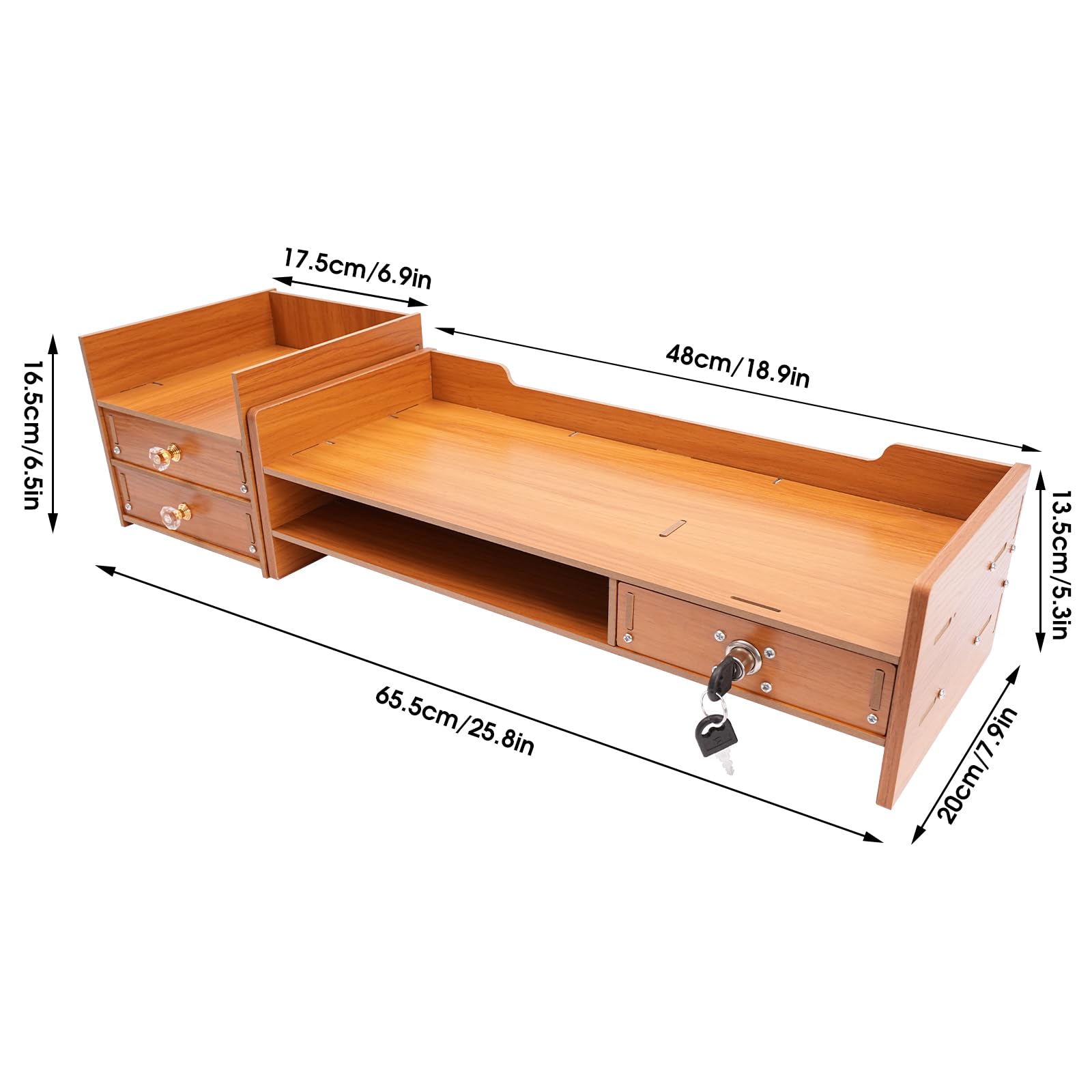 Supporto per monitor in legno, 3 cassetti, 52,5 x 21 x 6 cm, portata totale 5 kg, per computer portatile/fax, organizer da scrivania
