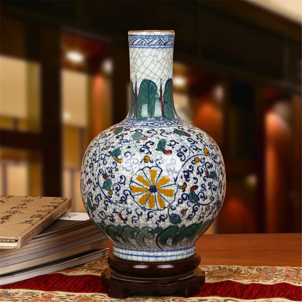 asdchZen Classical Hand-Painted Colorful Cracked Glaze Blue And White Porcelain Vase Handicraft Decoration,B-B