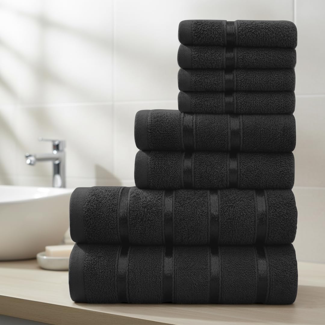 Smart Living Premium Luxury Cotton Towel Bale Set – 8 Piece Bathroom in Black