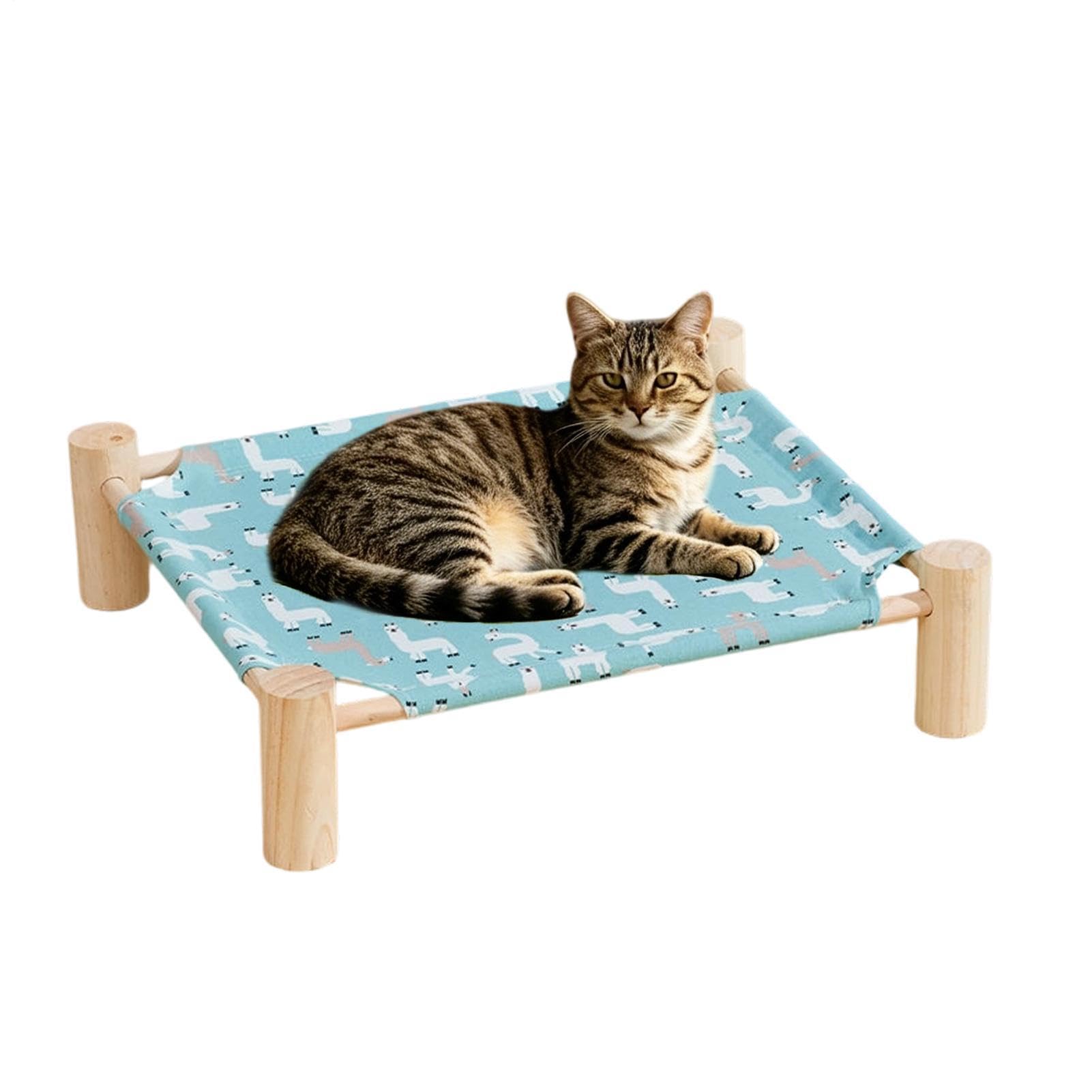 Cama de camping elevada para mascotas - Marco de madera de 53 cm, tejido hamaca extraíble y lavable, cama de dormir refrescante y transpirable, estación de descanso interior y exterior para