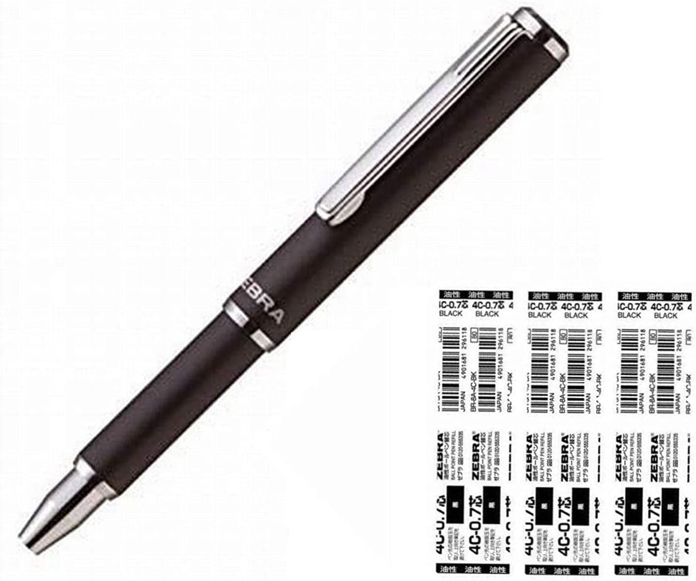 Zebra SL-F1 Mini Ballpoint Pen 0.7 mm Black Ink (BA55-BK)+ Refill BR-8A-4C-BK (Black) x 3 Set