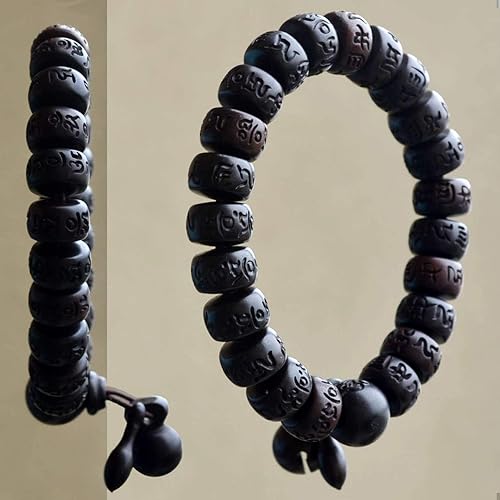 Miniatura 3 de Pulsera de cuentas de madera con diseño de azufaifo de madera de azufaifo grabada con palabras sánscritas, oración mala, Feng Shui, Lucky para