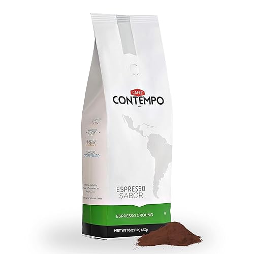 CAFFÉ CONTEMPO Espresso, Mezcla de sabor (CentralSudamericano), 1 libra de molido fino, tostado oscuro, café molido recién tostado