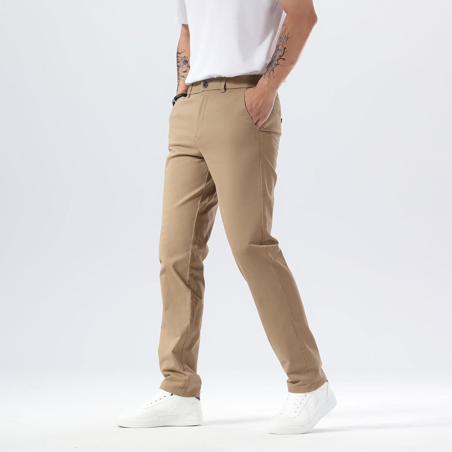 Plaid&Plain Men’s Slim Fit Khaki Pants Men’s Tapered Chino Pants - Image 2