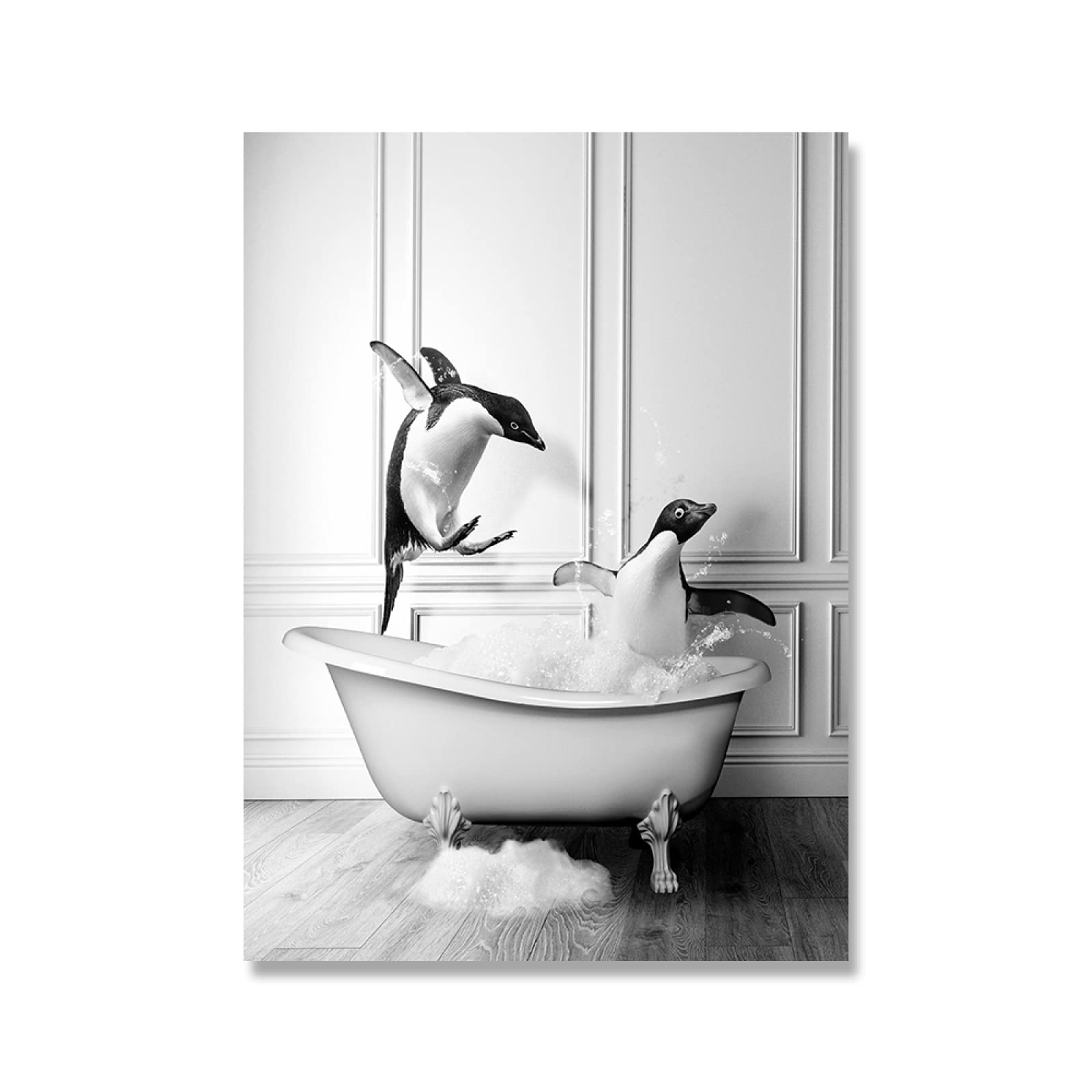 Animal Negro Blanco Pared Arte Impresiones Elefante Cebra PingüInos Jirafa Poster Impresiones Lienzo Pintura Poster NóRdico Cuarto De BañO Hogar Decoracion Sin Marco 20×30cm×4pcs
