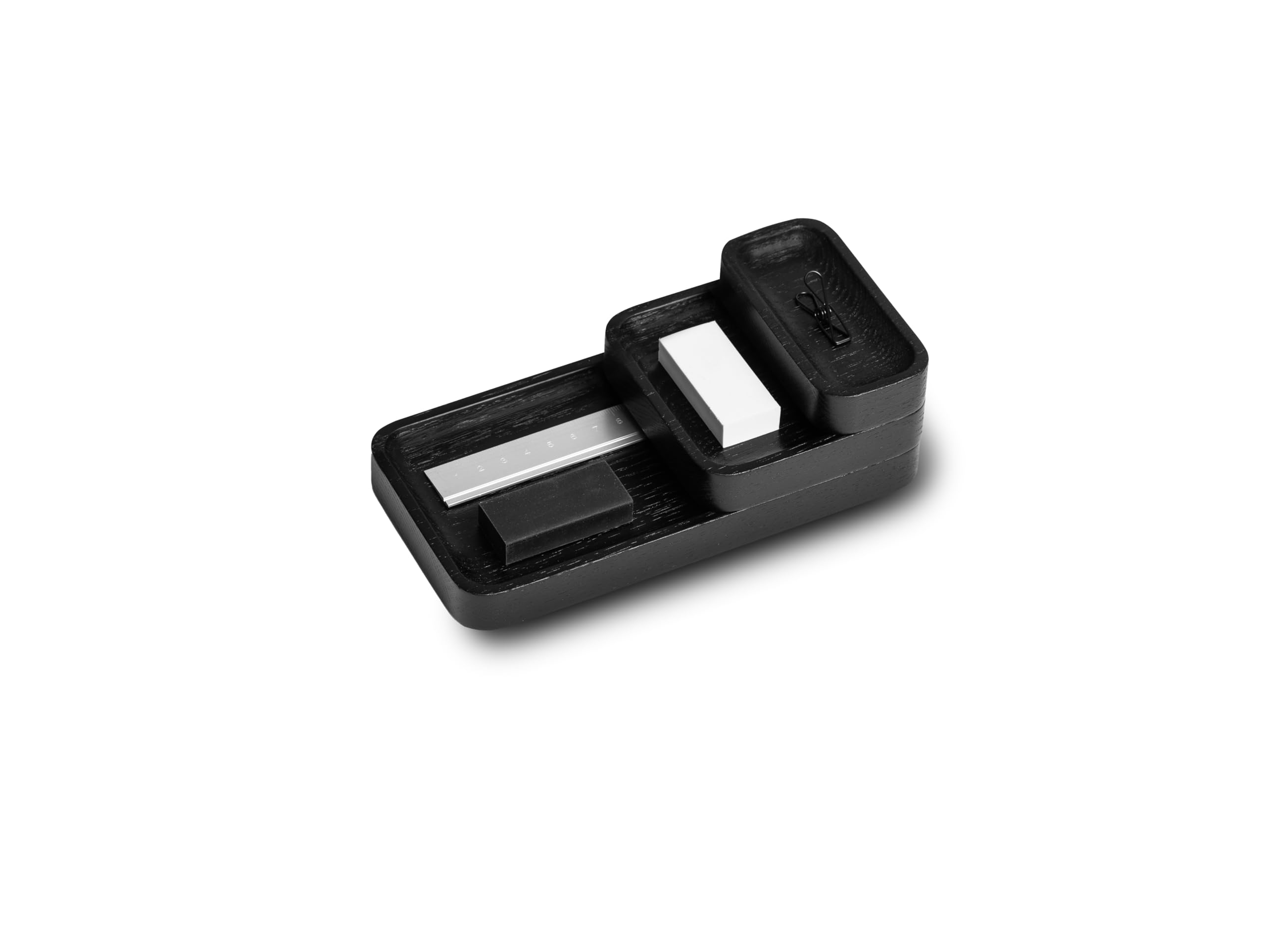 OAKYWOOD - Set di Vaschette Portaoggetti - Organizzatori da Scrivania in Legno Massiccio per Telefono e Penne - per la Casa, l'Ufficio o la Scuola - Nero
