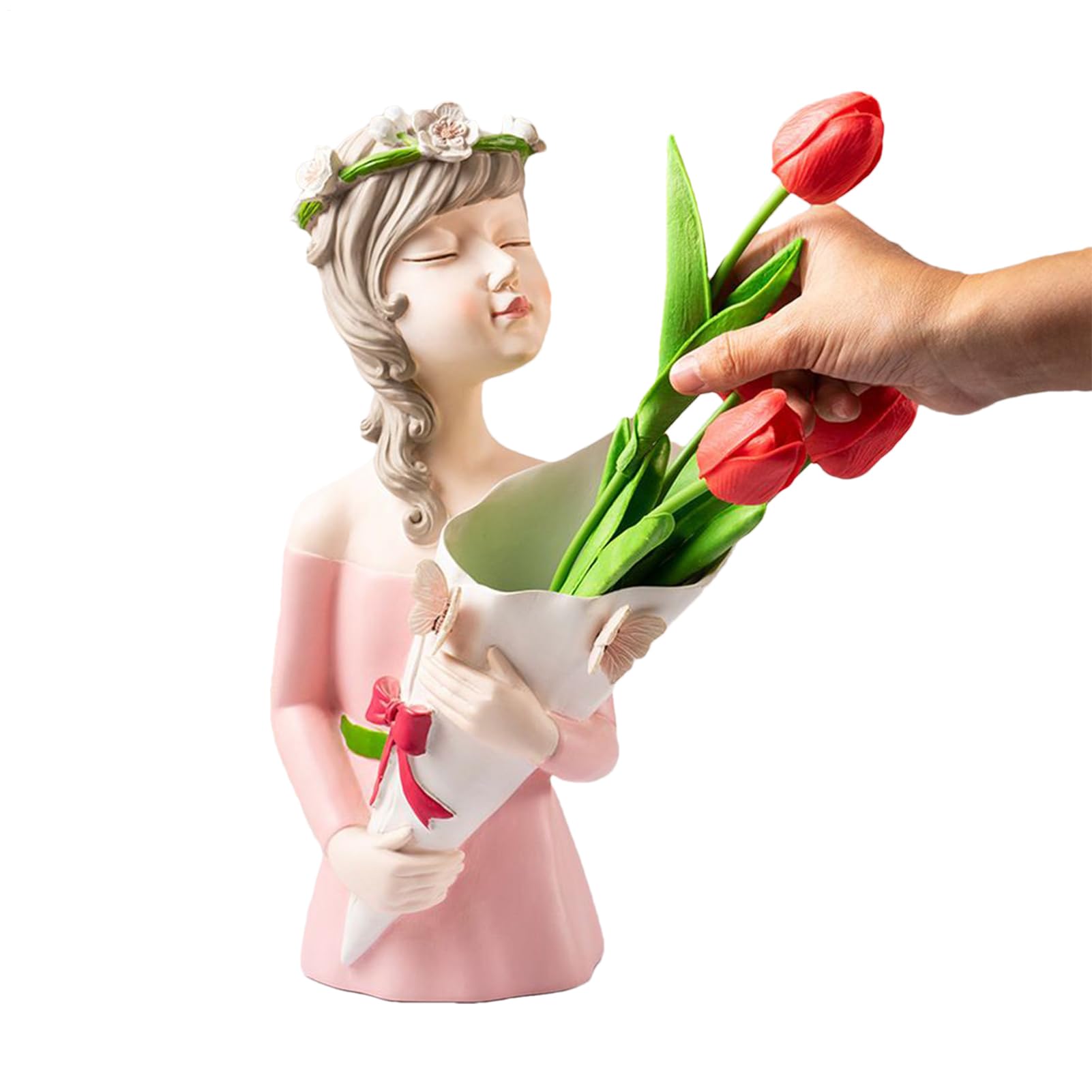 Vaso da donna, statuetta artistica di ragazza – Scultura femminile da scrivania, estetica decorativa moderna supporto floreale per soggiorno, casa, luoghi di lavoro