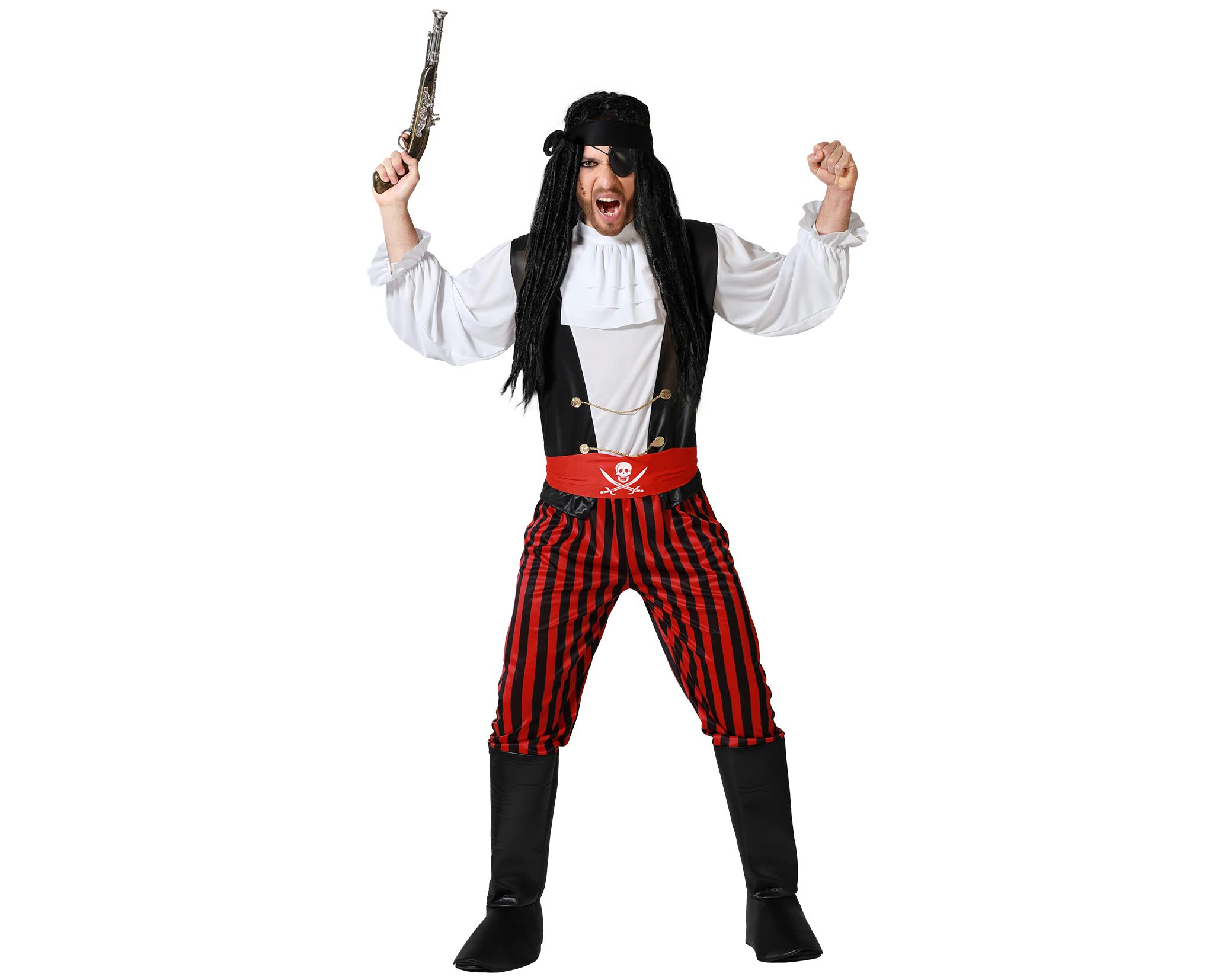 Atosa Pirate Corsair Costume Captain Hook Man Adult Full Suit with Black Hair Ribbon Gold Details for Parties Carnival Halloween