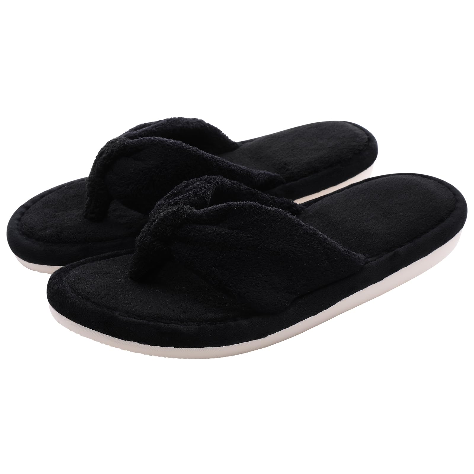 GIJMZY Women Home Slippers Open Toes Cozy Fur Flip-flops Winter Indoor Flat Bottom Cloud Slipper Comfortable Shoes(Black,38-39)