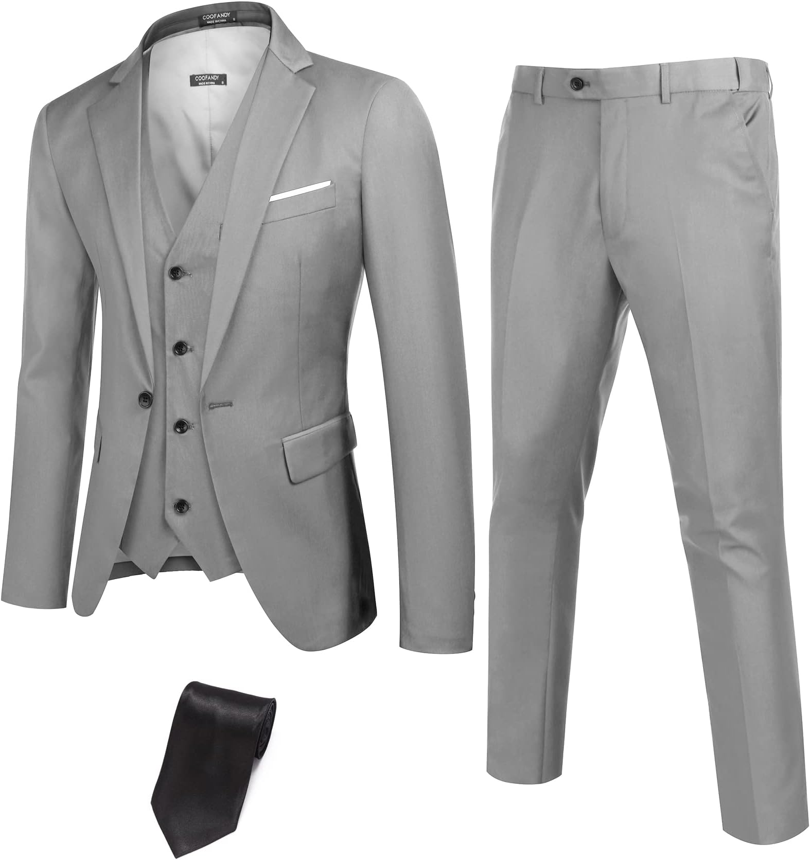 COOFANDY Mens 3 Piece Suits One Button Blazer Jacket Slim Fit Vest Suit Pant with Tie