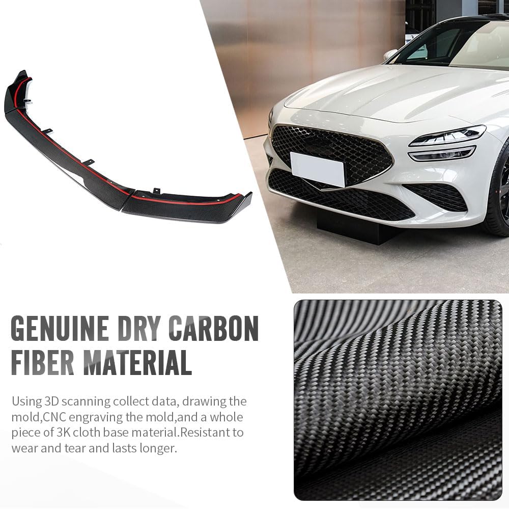 3 Pieces Front Lip Replacement for Genesis G70 Advanced Prestige Sport 2020 2021 2022 2023 2024 Front Chin Spoiler for Genesis G70 Dry Carbon Fiber (Glossy Carbon)