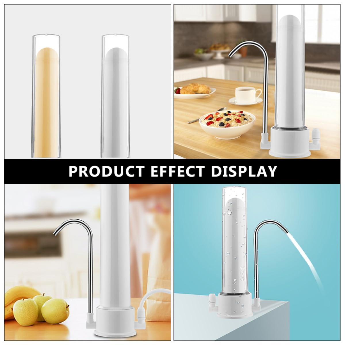 Alipis Filtro de Agua Potable y Filtro de Grifo de Encimera Sistema de Filtración Física, Material Cerámico y Plástico, para Cocina Doméstica, 1 Unidad, Uso Diario