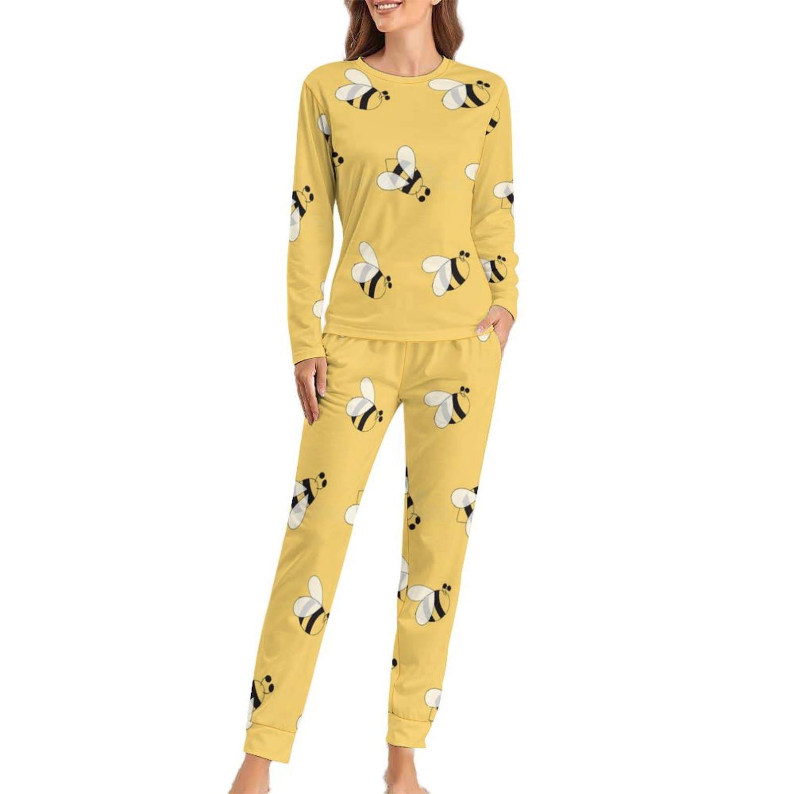 Cmagnifico Women's Cute Bee Woman's Crew Neck Pyjamas Set, Pyjamas For Pajamas With Pockets