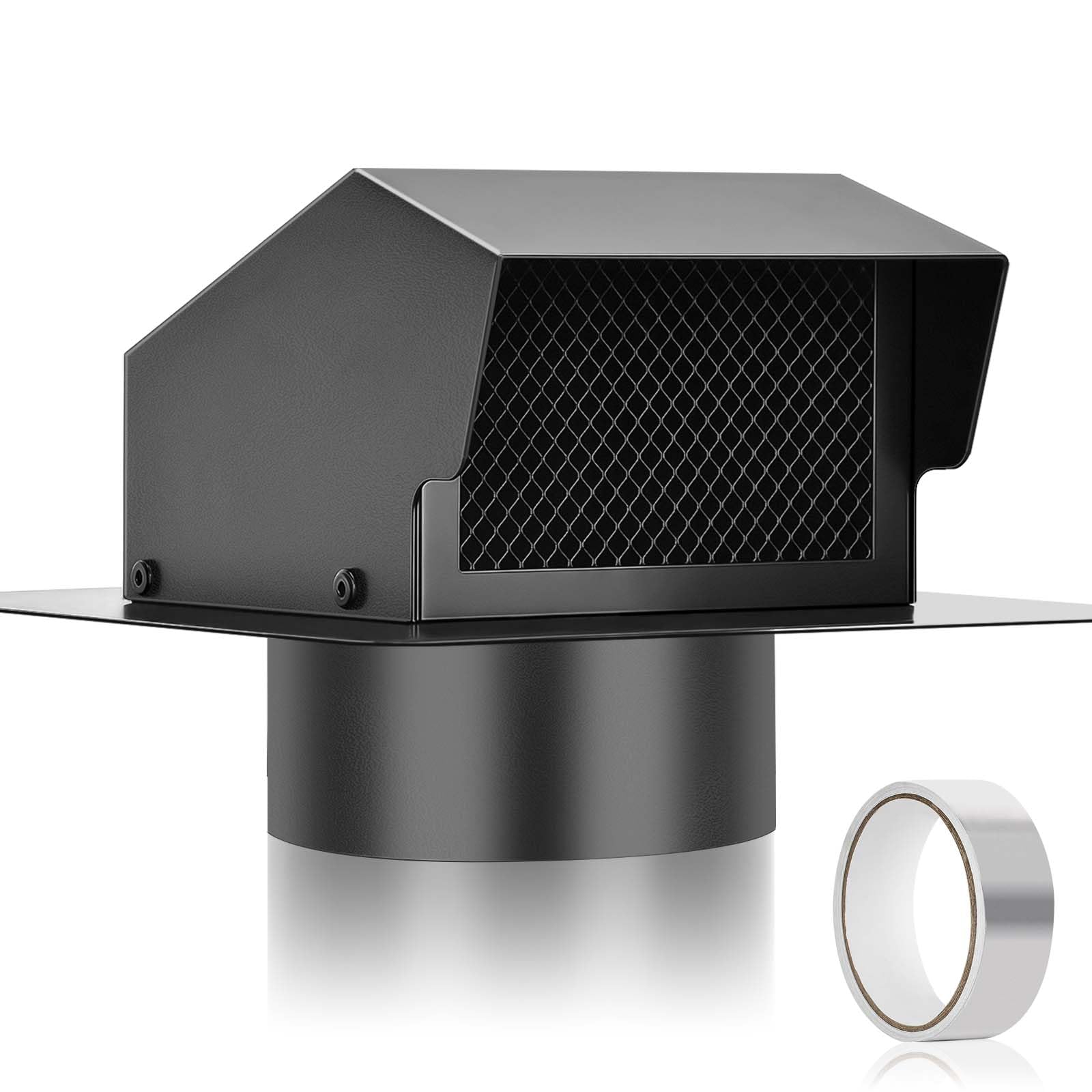 6 Inch Roof Vent Cap, Heavy Duty Galvanized Steel Removable Roof Exhaust Vents for Houses, Home Ventilation System with Damper, Black