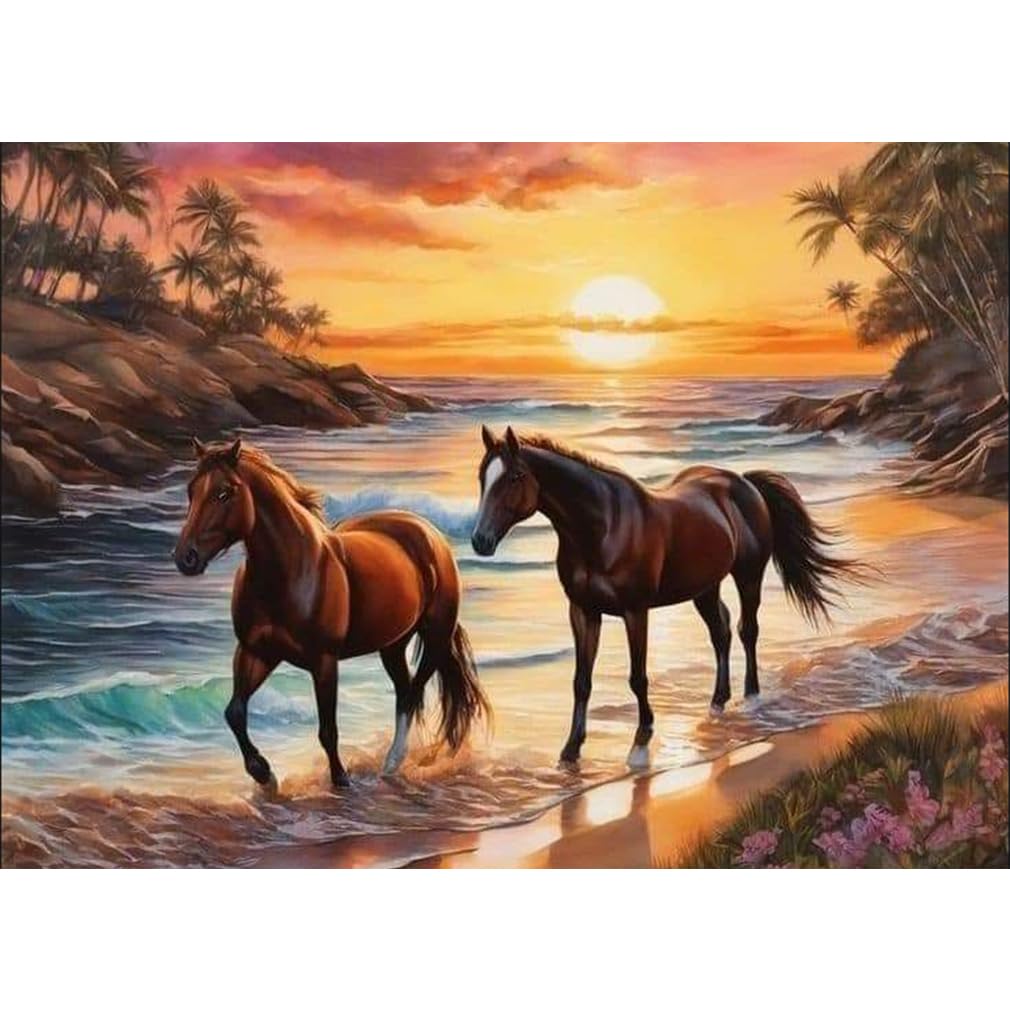 Malen Nach Zahlen Pferde-Motiv - DIY Ölgemälde Set Für Erwachsene 40x50 Cm