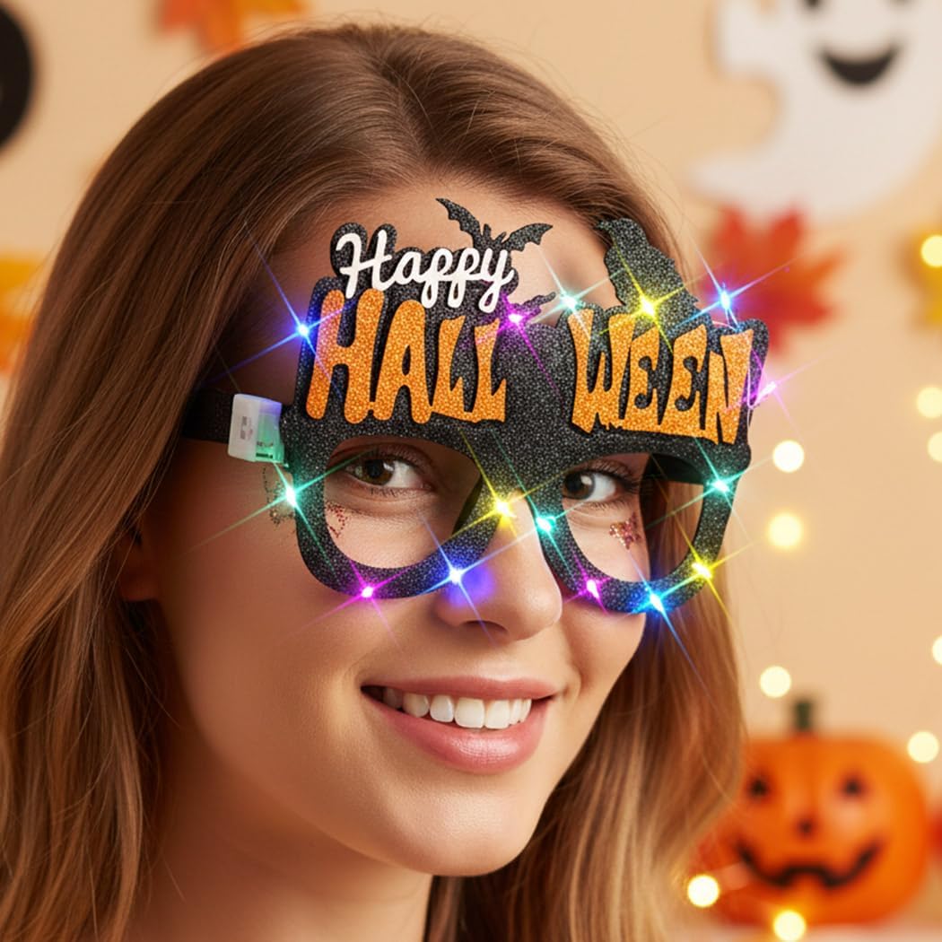 BODIY Light Up Halloween Glasses Sparkly Party Eye Frames Favors Eyeglasses Decoration for Women and Adults