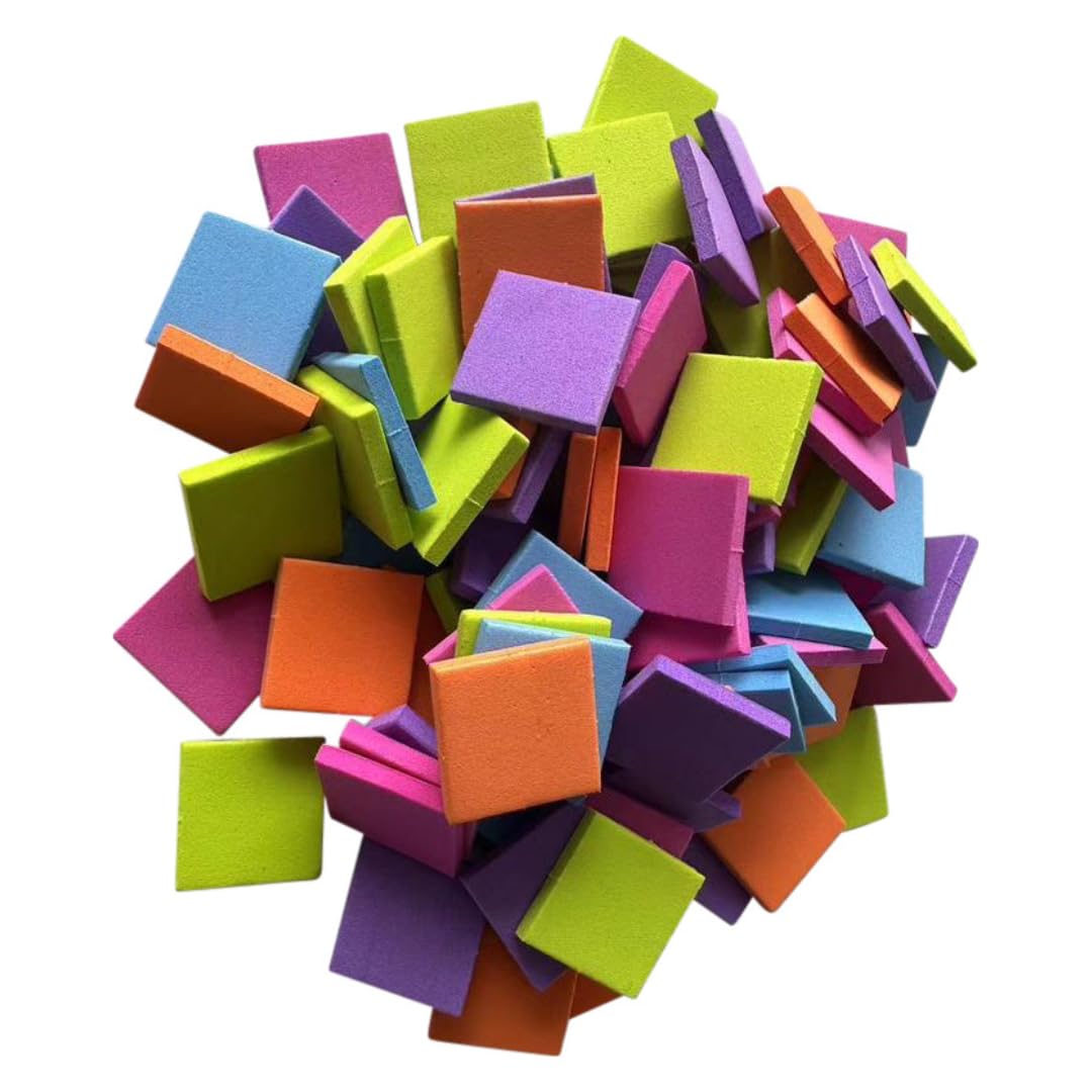 Springboard 2.5cm Craft Foam Squares (100 Pack), Large Pre-Cut Coloured EVA Foam Shapes for Kids EYFS Collage, Sorting & School Displays