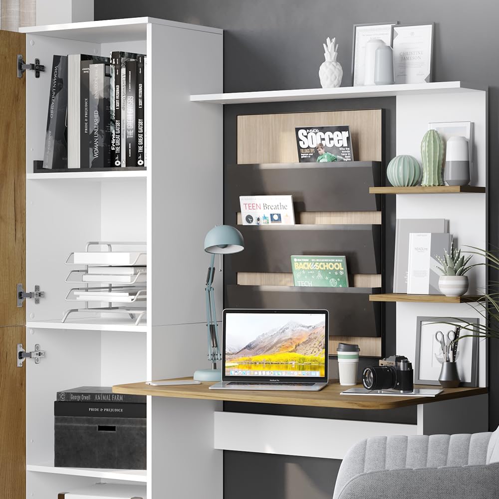 Vicco Schreibtisch Tessa, Weiß/Goldkraft Eiche, 122.9 x 52 cm