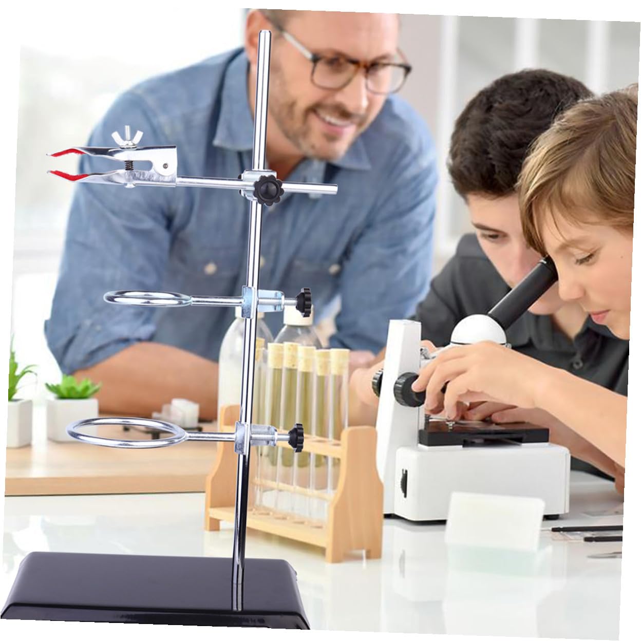 SEWACC Laborstativ aus Metall Ringklemme mit Tischstativ Trichterhalter und Reagenzglas-klemmen für Chemielabor Laborstützringe und Klemmenset für Laborhilfsmittel
