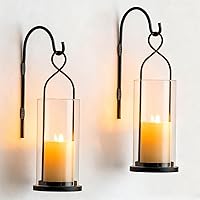 Walasis Black Metal Wall Candle Holder Set of 2 - Modern Hurricane Lantern Sconces for Indoor Outdoor Decor, Bedroom Hallway Fireplace