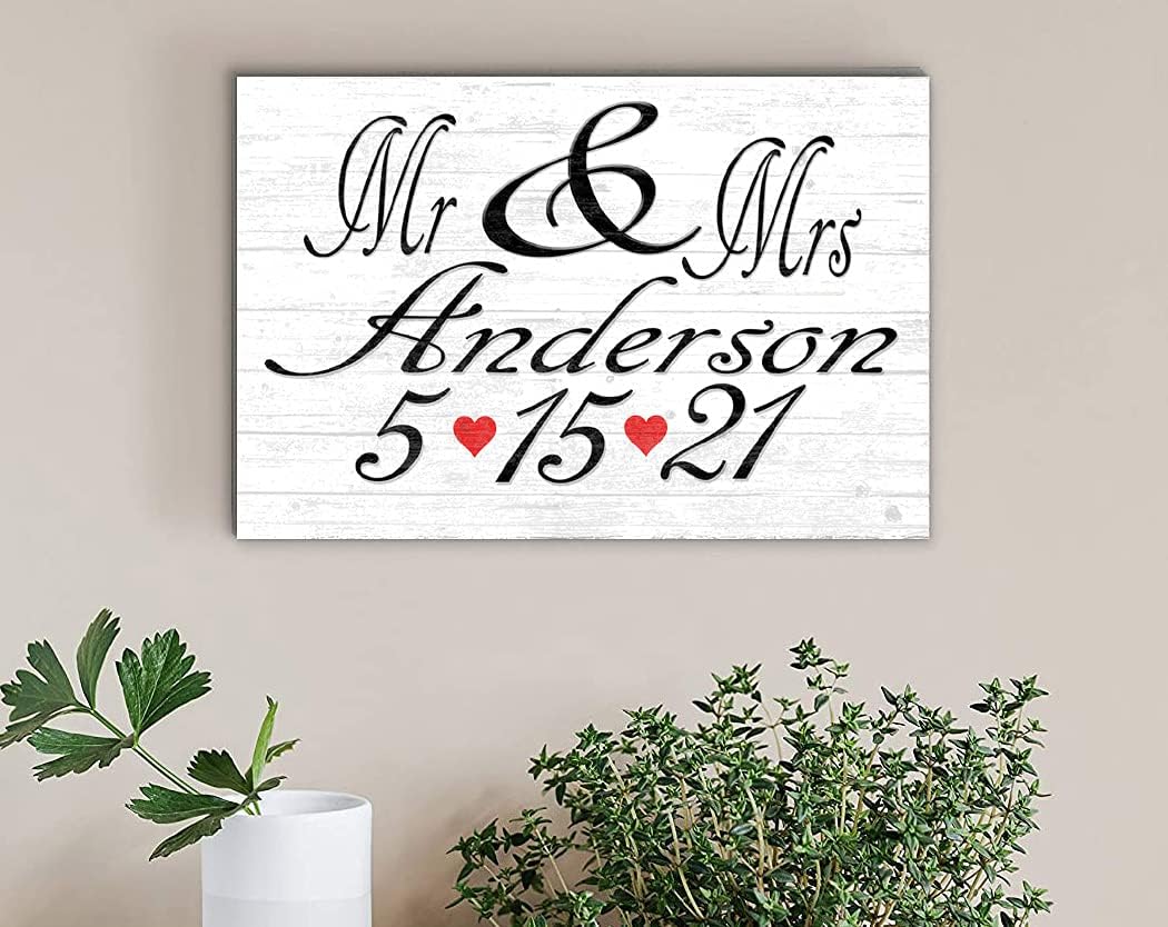 Mr & Mrs Personalized Sign With Wedding Date for Wedding Gift, Reception or Anniversary 16.5in x 10.5in Solid Wood