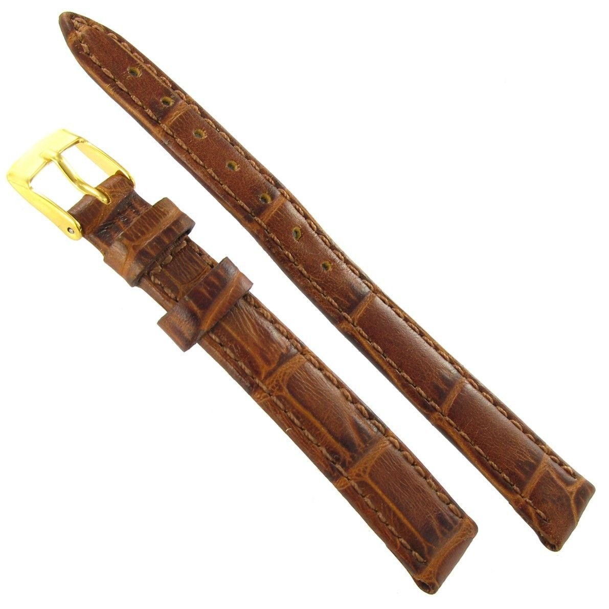 12mm Milano Genuine Leather Crocodile Grain Padded Stitched Brown Watch Band