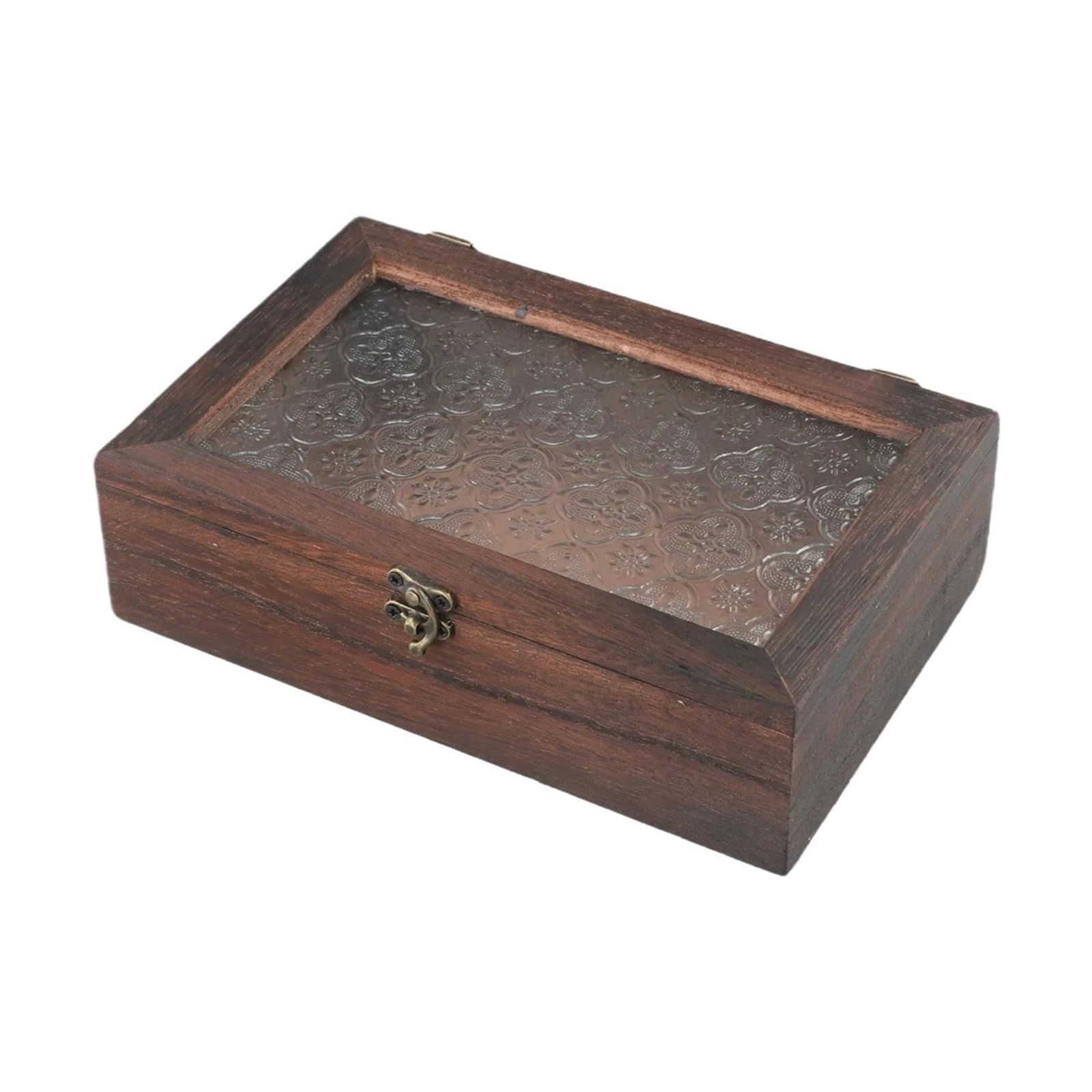 NIUSABOU Wood Jewellery Organiser, Rectangular Solid Wood Storage Box Nordic Begonia Glass Desk Hed Multicolor(Color1)