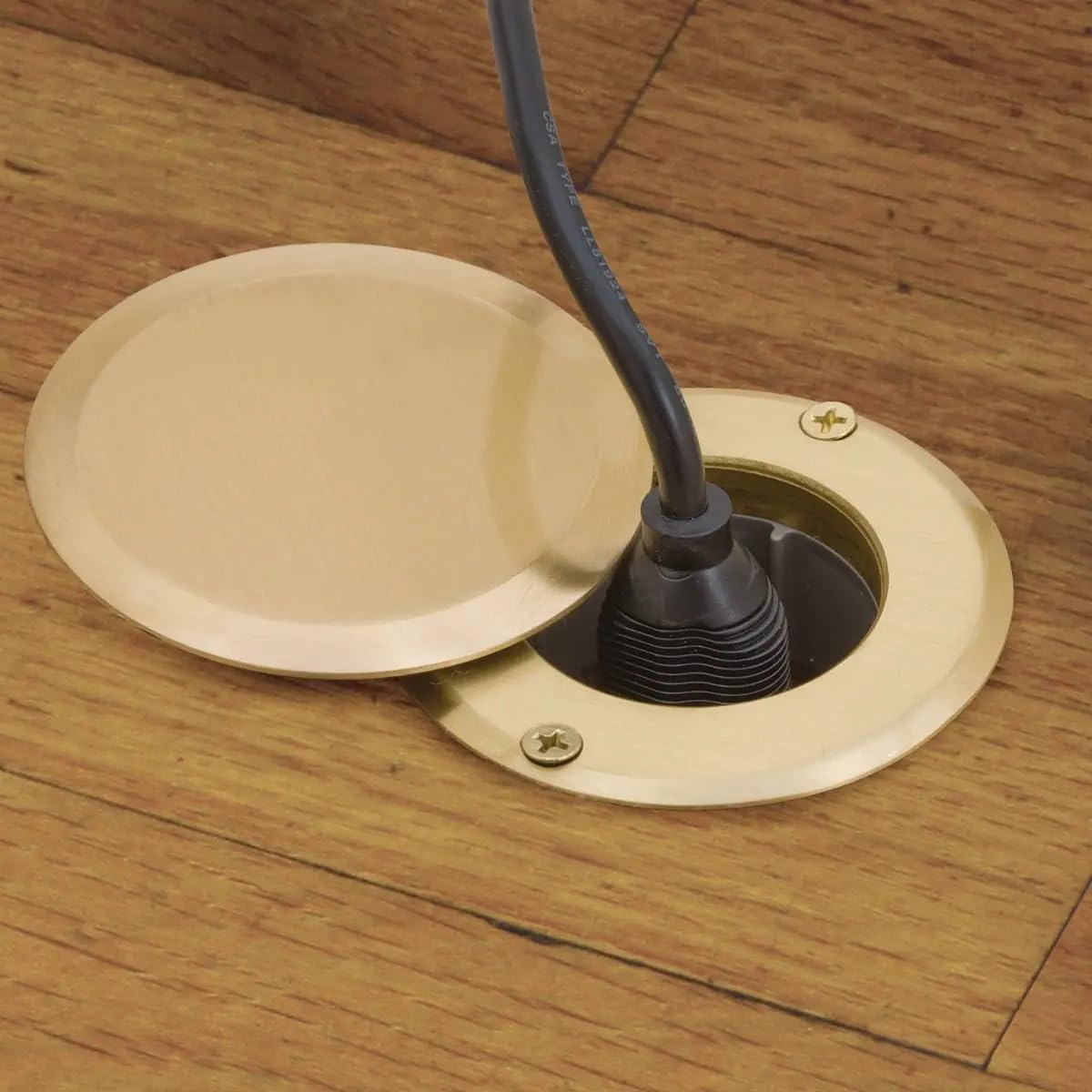 RACO 6RF151SR Round Nonmetallic Drop-in Floor Box Kit, Single Tamper Resistant 15A 125V Receptacle and 2-1/2-Inch Hole Saw, Includes Flange, Brass