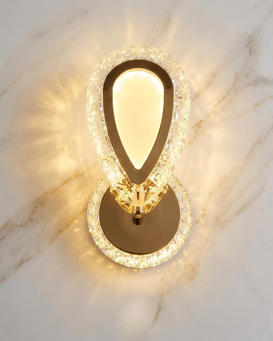 Groeien 12w | 3 Color LED Crystal Teardrop Wall Sconce Light for Bedroom Living Room Corridor Lighting Fixtures Wall Mount(Warm+Natural+Coolwhite)(Crystal-Teardrop)-image-25