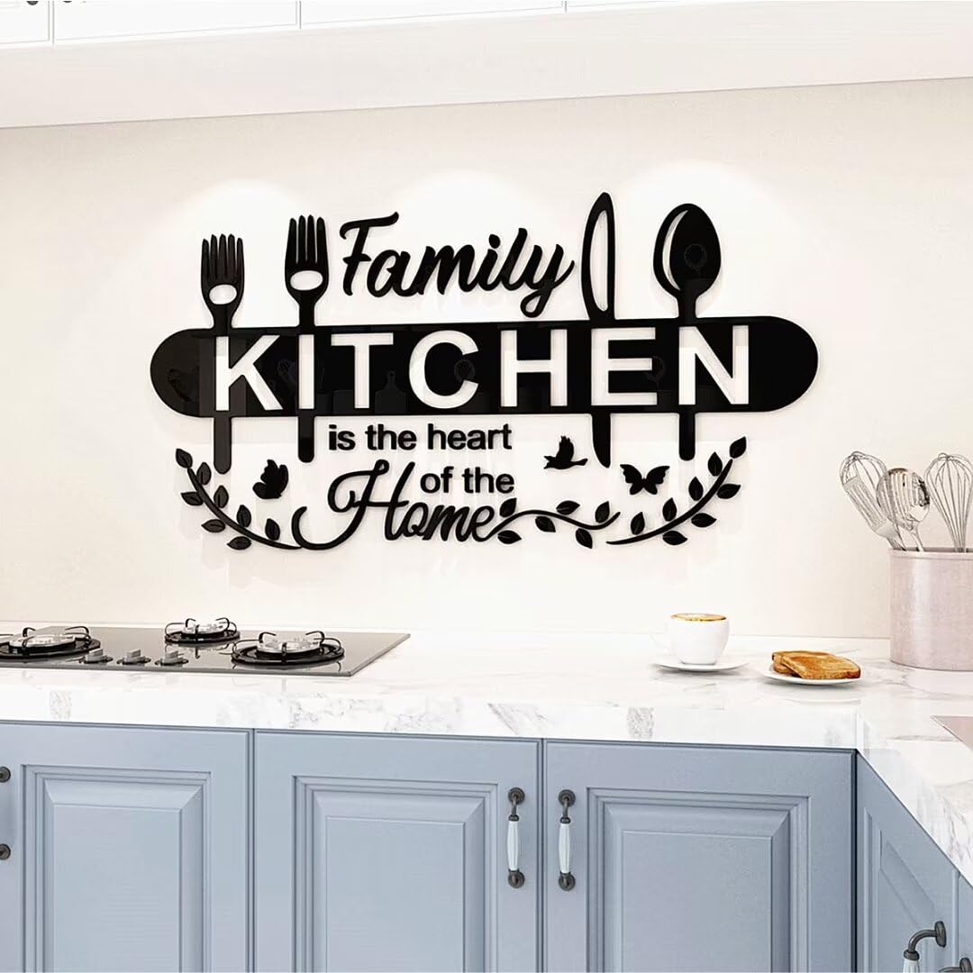 Adesivo da parete, decorazione 3D fai da te per la cucina per pareti, arte acrilica da parete, decorazione da parete, decorazione da parete per sala da pranzo (nero, 35 x 70 cm)
