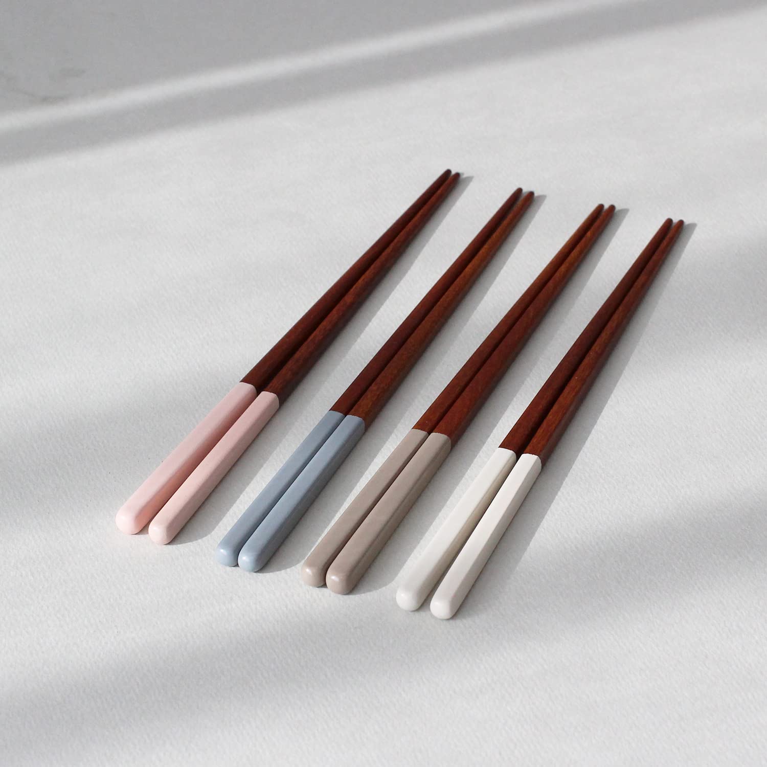 Chopsticks Reusable Rose Wood Lacquer Wooden chopsticks Set of 4 Non Stick (4PCS) (Ivory,Beige,Gray,Pink)