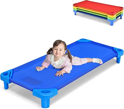 HONEY JOY Catres de guardería para niños, paquete de 4, catres apilables de 52 pulgadas de largo para siesta para descansar, siesta, esquinas