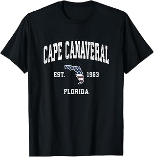 Cape Canaveral Florida FL Vintage American Flag Design T-Shirt for Women Kids Men