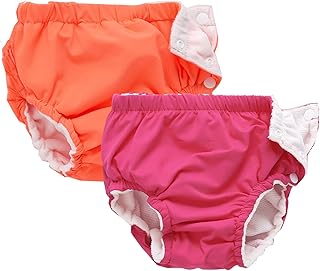IIjnUhb Swim Diapers Baby Reusable 2 Pack ,Washable Pants for 0-3 Years Boys Girls Swimming Lesson Shower Gifts (RoseOrange-12-18 Months)