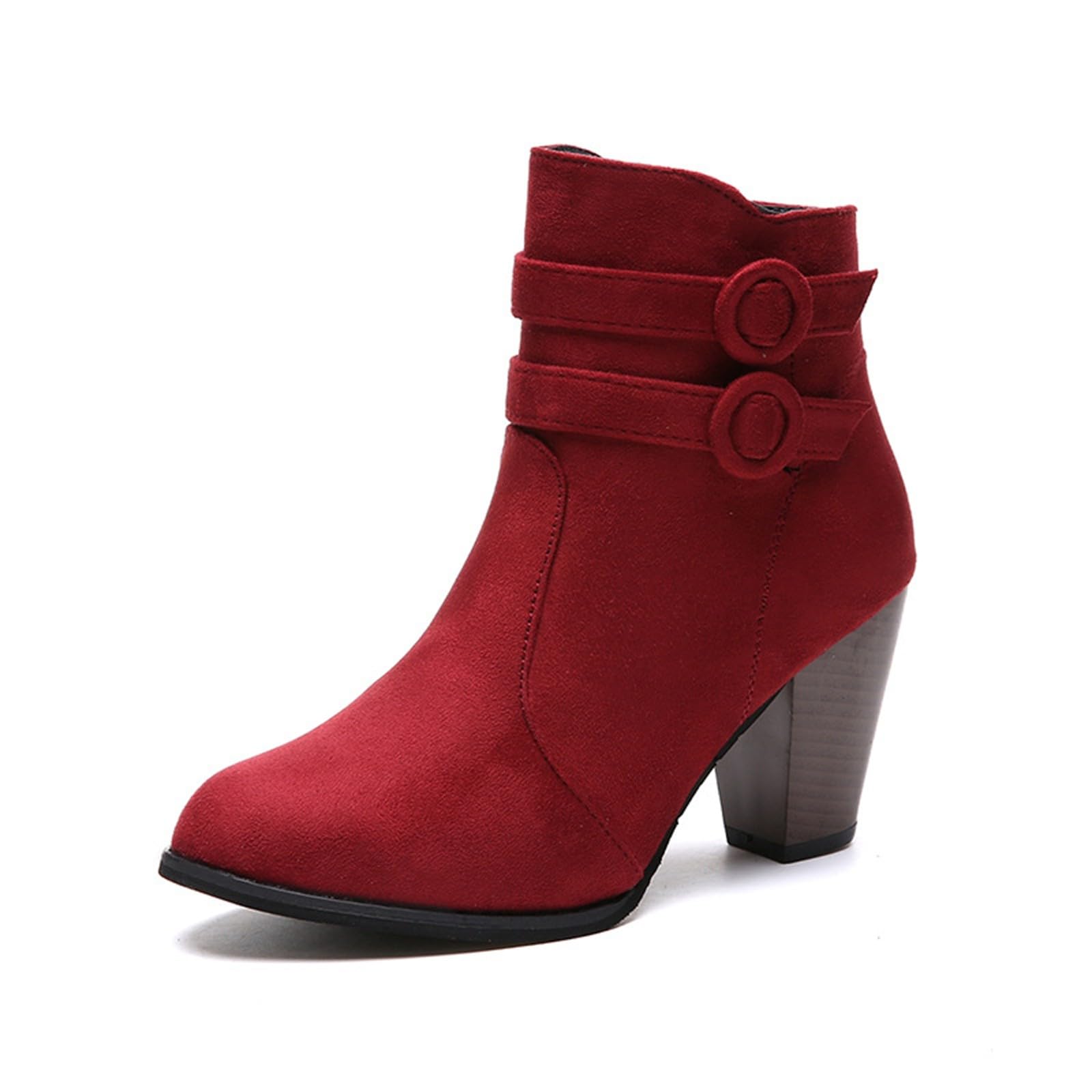 Generisch Stivali da equitazione da donna con polpaccio medio, stivaletti alla moda in camoscio con tacco grosso, casual, viaggi, incontri