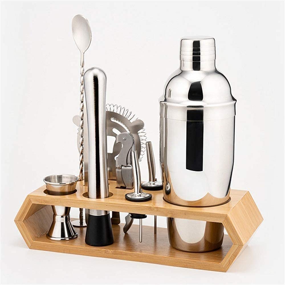 Bartender Kit Cocktail Shaker Bar Set, Set di Attrezzi Bar in Acciaio Inossidabile, 10 Pezzi Premium Bartending Kit con Elegante Supporto in bambù for Casa, Bar, Viaggi e Feste all'aperto (Siz
