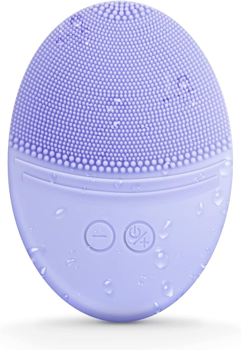 EZBASICS Sonic Facial Cleansing Brush Made with Ultra Hygienic Soft Silicone, Waterproof Sonic Vibrating Face Brush for Deep Cleansing, Gentle Exfoliating and Massaging, Inductive Charging Violet