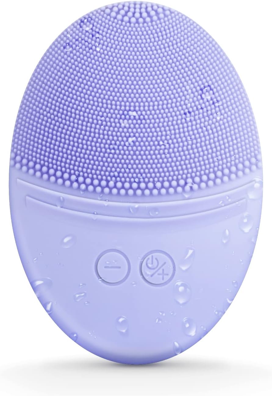 EZBASICS Facial Cleansing Brush Made with Ultra Hygienic Soft Silicone, Waterproof Sonic Vibrating Face Brush for Deep Cleansing, Gentle Massaging, Inductive Charging (Violet) 1 Pack+5 Speed Settings